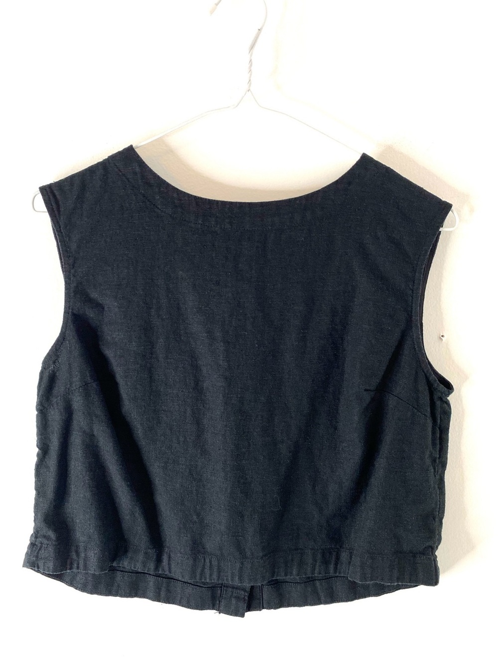 Black Linen Blend Cropped Button Back Sleeveless Top a new day